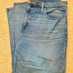 Madewell, size 34, classic straight jeans. Medium denim wash.